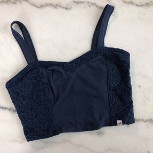 Hollister Blue Floral Lace Crop Top